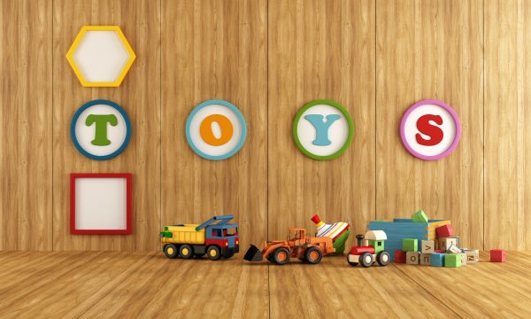 Wooden playroom with toys